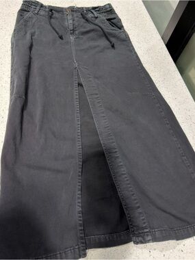 Free People Black Midi Skirt with Front Slit